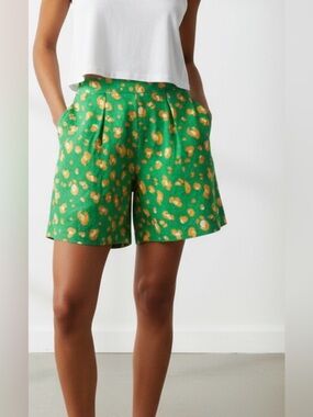 TABITHA BROWN - linen blend HIGH WAISTED GREEN LEOPARD PRINT